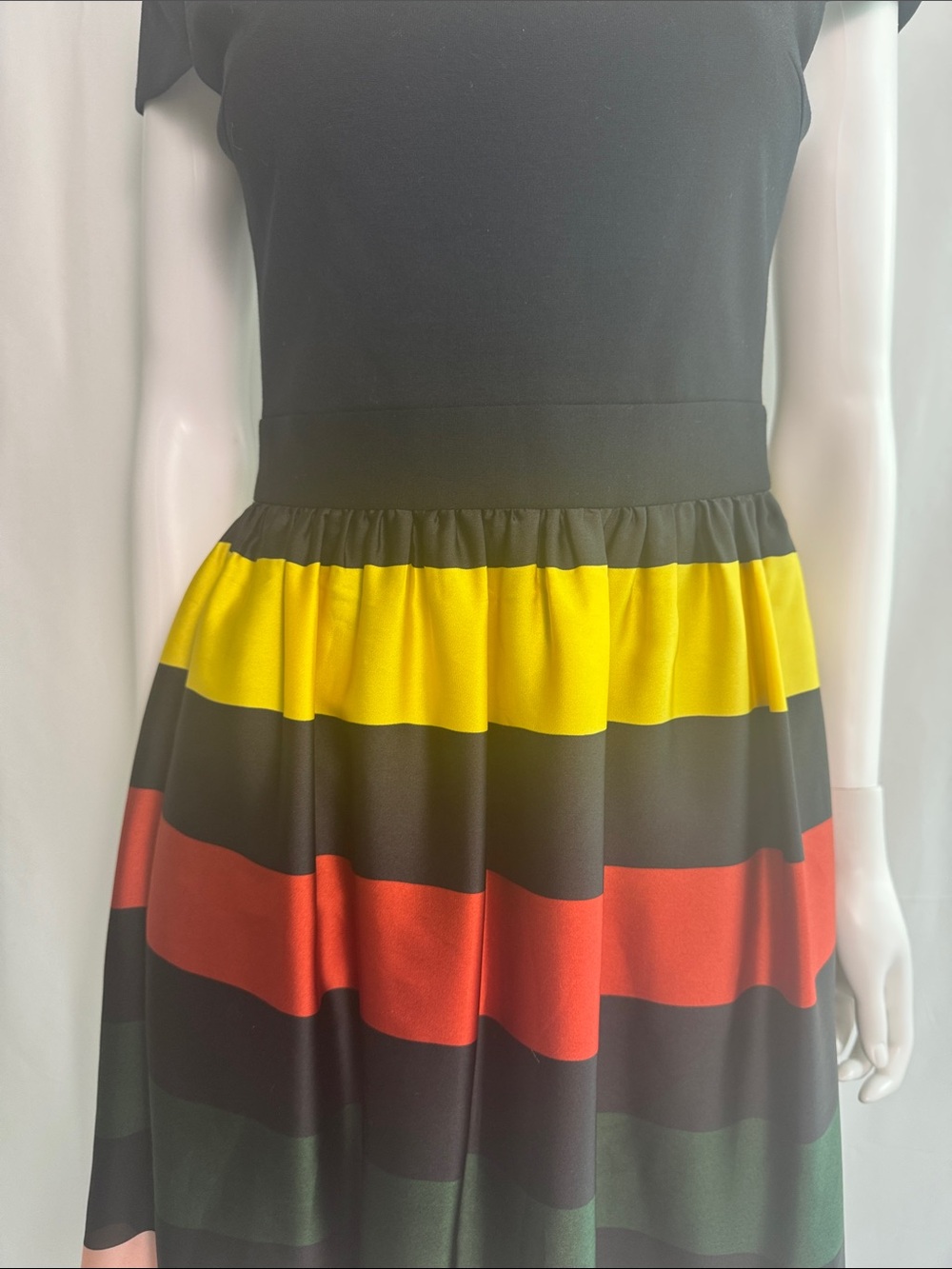 Ted Baker Black Dress with Yellow, Red, Green & Pink Striped Skirt - Picture 7 of 13